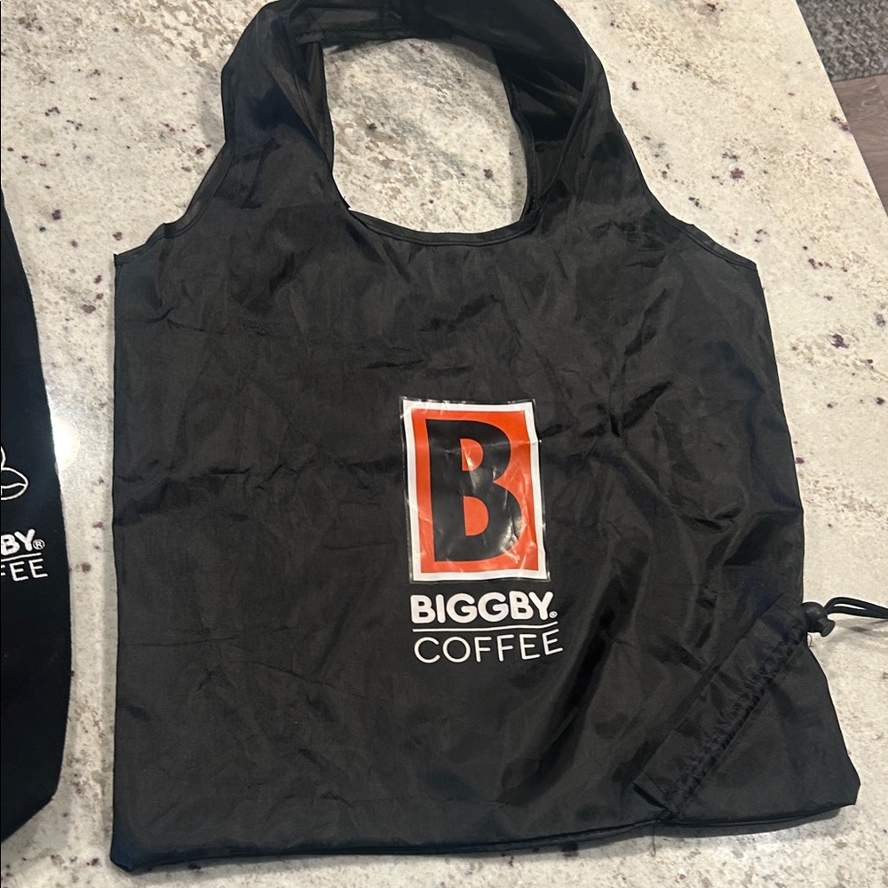 Biggby Coffee Black Tote canvas reusable Bags black and orange tired but wired - Picture 3 of 7